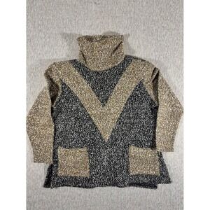 S.A.M. Womens Turtleneck Boucle Knit Sweater Chevron Colorblock Black Tan Pocket